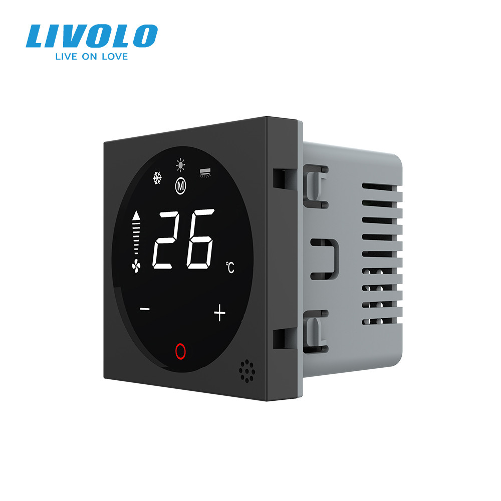Термостат (терморегулятор) сенсорний для внутрішньопідлогового конвектора водяного опалення та фанкойла LIVOLO, чорний, модуль без рамки (VL-FCA-2BPS7 Коломия - фото 1