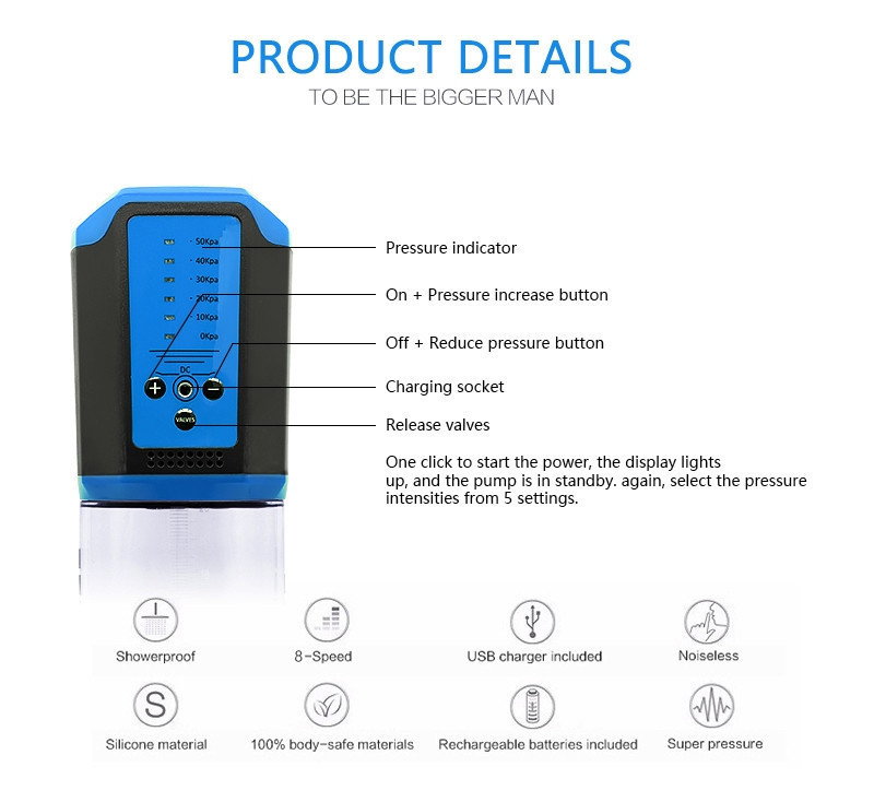 Автоматическая вакуумная помпа с зарядкой от USB CANWIN Passion Pump Men BLUE - P638AU Sex Aura Киев - изображение 6