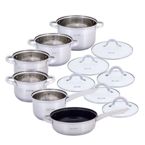 Набір каструль 12 предметів (ківш 1,8л/сковорідка d24см/каструлі 1,8/2,5/3,8/5,8л) 5634S KAMILLE Житомир - изображение 7