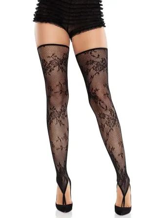 Панчохи Leg Avenue Floral Net Toe Loop Footless Thigh Highs One Size Львів
