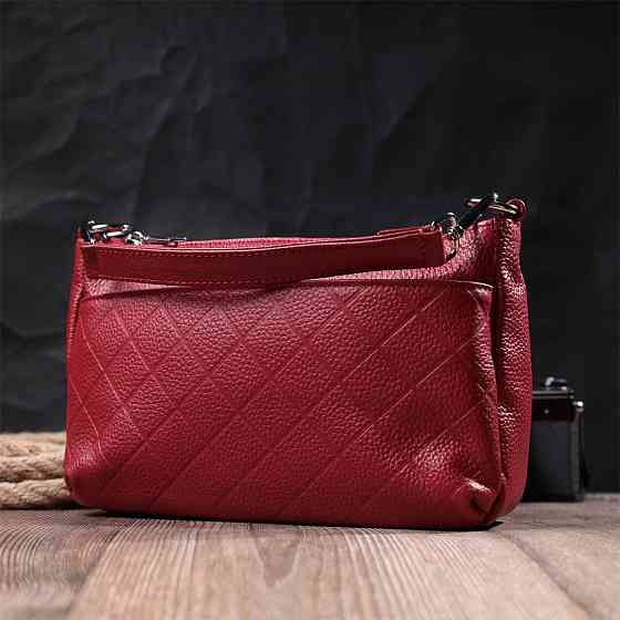 Сумка середнього розміру на три відділення з натуральної шкіри Vintage 22803 Червоний Київ