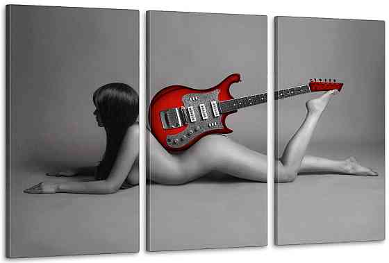 Модульная картина в гостиную / спальню   Дівчина з гітарою    ART-271_3A 70х130 см Киев