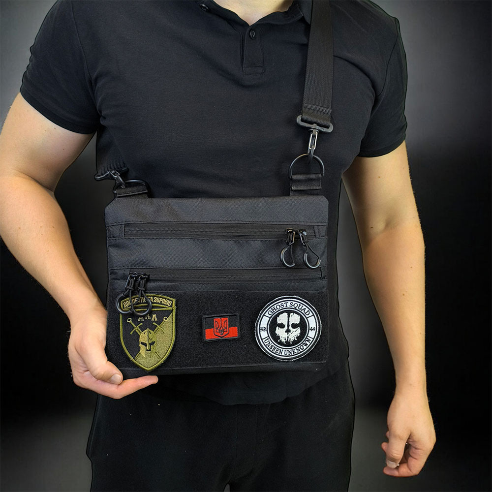 Тактична сумка-месенджер чорна з кордури 600D з кобурою і MOLLE, для прихованого носіння, 30х24 см Київ - фото 6