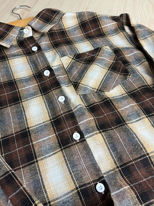 Рубашка женская Baoyu 225-1 в клетку оверсайз фланель, темно-коричневый, one size Киев - изображение 12