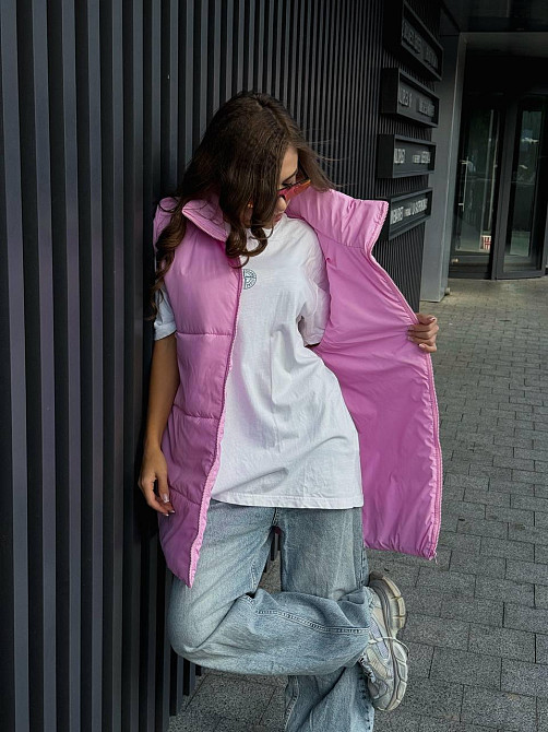 Жіноча стильна оверсайз-дута жилетка плащівка Еммі Рожевий Одеса - фото 5