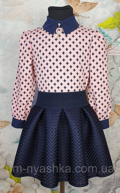 Блуза шкільна персикова з синім принтом 104-116 Кривий Ріг - фото 3