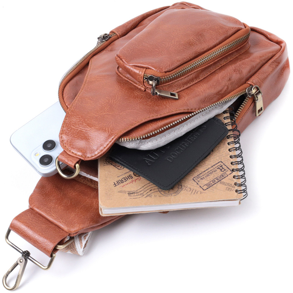 Жіноча сумка з екошкіри з акцентом на текстильну лямку Vintage 22773 Рудий Київ - фото 8