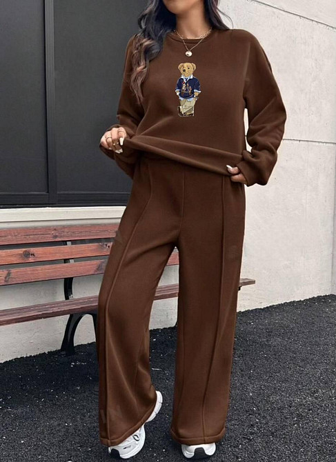 Жіночий прогулянковий костюм-двійка з термонакатом двонитка Шоколад, 48/52 Одеса - фото 1