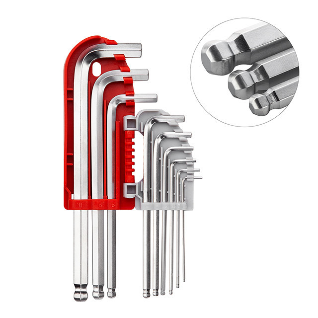 Набор ключей Г-образных шестигранных, с шарообразным наконечником, 9 шт., 1,5-10 мм, S2, профессиональные INTERTOOL HT-1813 Киев - изображение 1