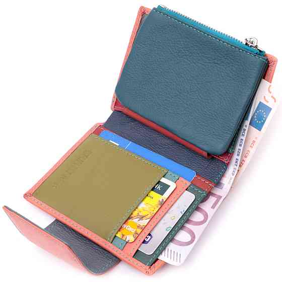 Гаманець з натуральної шкіри для жінок з цікавою монетницею Помаранчевий (ST Leather) Київ