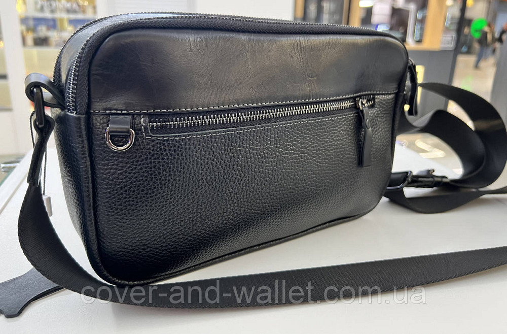 Горизонтальная мужская кожаная сумка кросс-боди черного цвета среднего размера Grande Pelle Киев - изображение 10