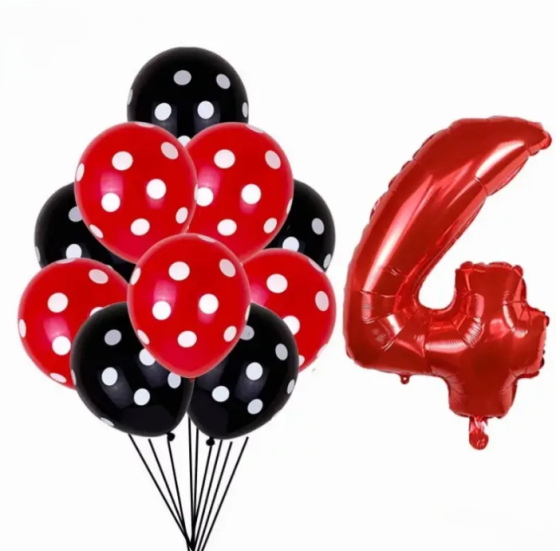 Шарики Леди Баг и шарик цифра 4 11 штук красно-черный Киев
