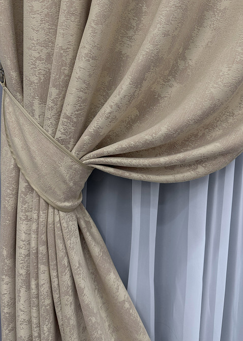 Комплект готовых штор VR-Textil Жаккард Sultan YL № 1548ш Бежевый 100х275 см 2 шт (31-755) Киев - изображение 5