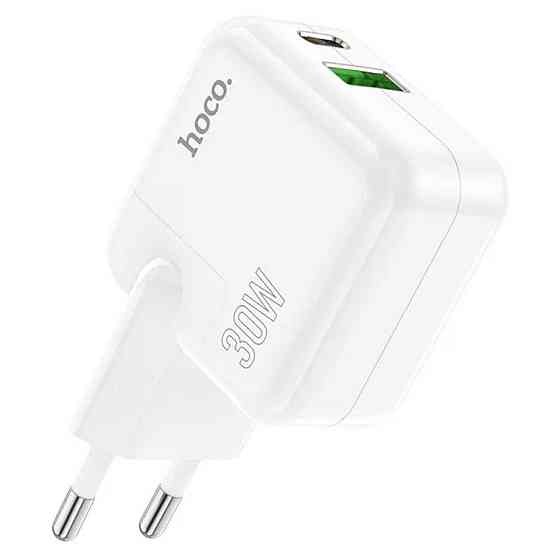 Мережевий зарядний пристрій HOCO C111A Lucky dual-port PD30W+QC3.0 charger, колір білий 6931474790866 Одеса
