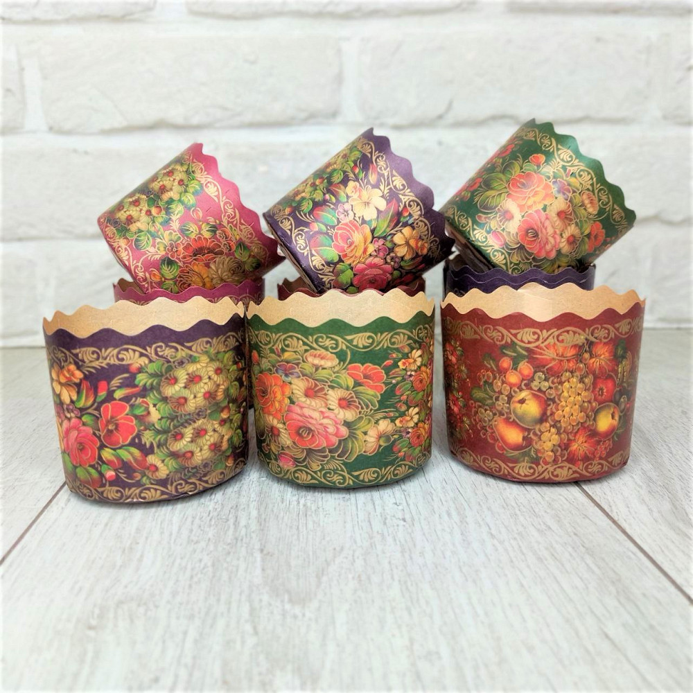 Паперова форма для пасок 70–100 г d70×h65 мм «Жостово», декоративна, 50 шт для випічки Харків - фото 6