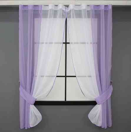 Кухонные шторы VR-Textil № 017к комбинированные с подвязками сиреневый с белым 265х170 см (50-017) Киев