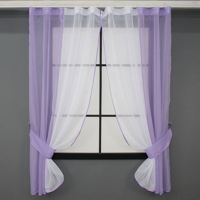Кухонные шторы VR-Textil № 017к комбинированные с подвязками сиреневый с белым 265х170 см (50-017) Киев - изображение 1