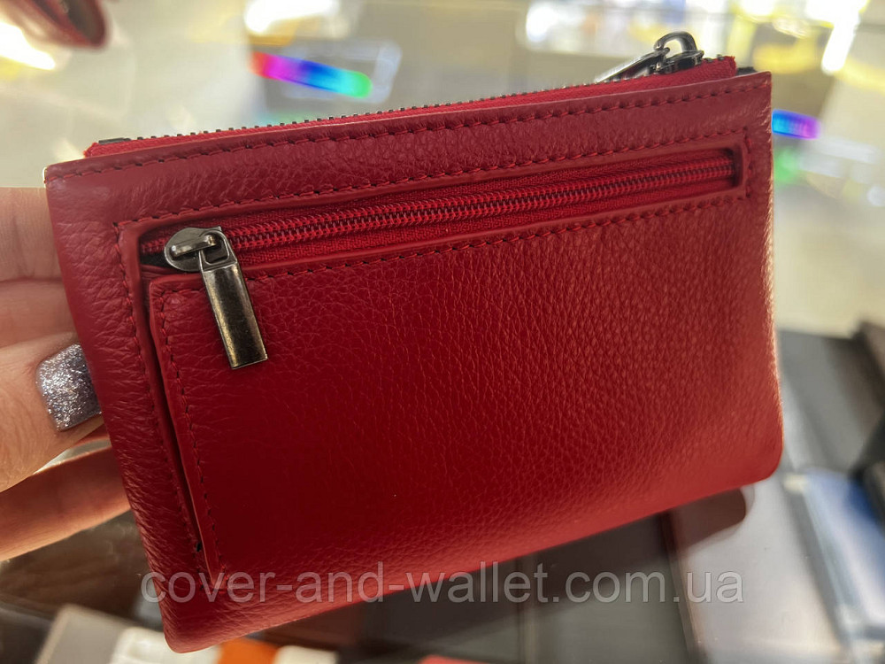 Стильний жіночий шкіряний гаманець невеликого розміру червоно-чорний Helen Verde 0811 Київ - фото 12