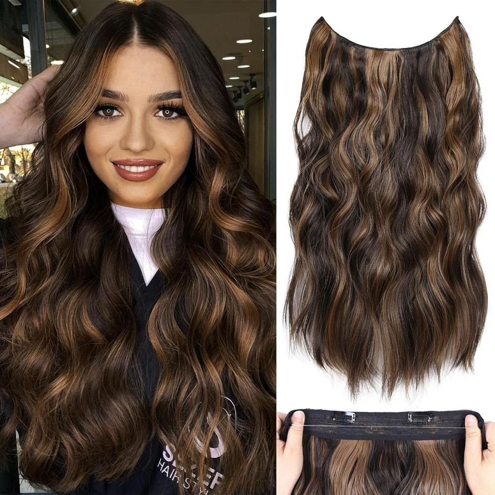 Накладные пряди на невидимой ленте клипсах 50см каштановые, волосы коричневые с карамельным мелированием Киев - изображение 1