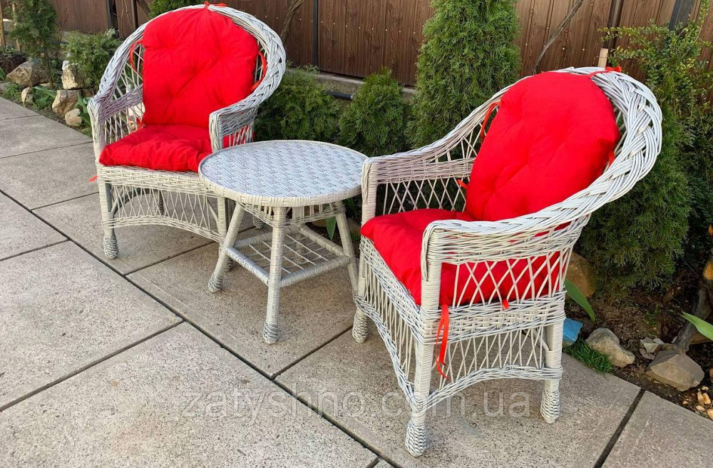 Серая  мебель из лозы с красными  накидками Киев - изображение 3