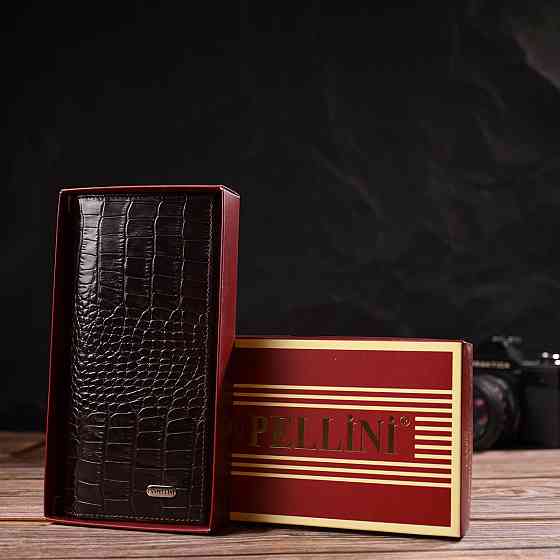 Стильный мужской вертикальный бумажник из натуральной кожи с тиснением под крокодила Коричневый (CANPELLINI) Киев
