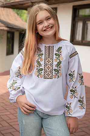 Вишиванка для дівчаток-підлітків лляна з довгим рукавом, біла Юра  146 Київ