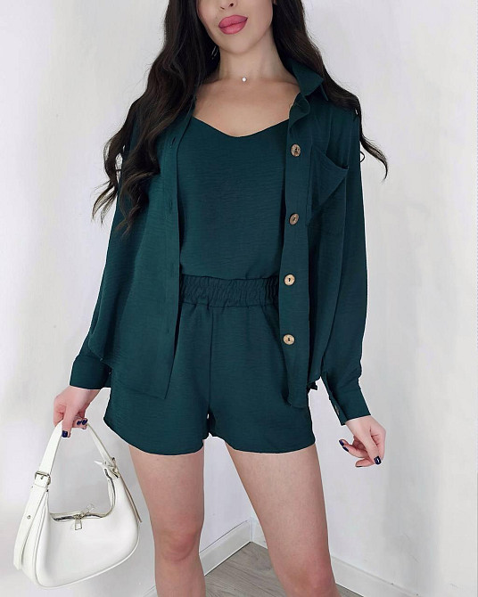 Жіночий легкий костюм-трійка: сорочка, майка та шорти креп жатка Пляшка, 44/46 Одеса - фото 5