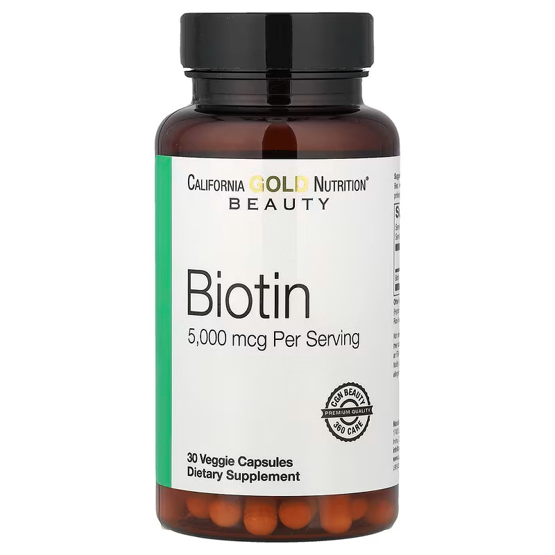 Біотин California Gold Nutrition Biotin, 5000 mcg, 30 Veggie Softgels Луцьк - фото 1