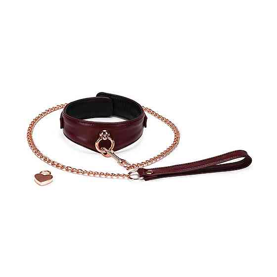 Шкіряний нашийник з повідцем Liebe Seele Wine Red Curved Collar, замок-сердечко Sex Aura Київ
