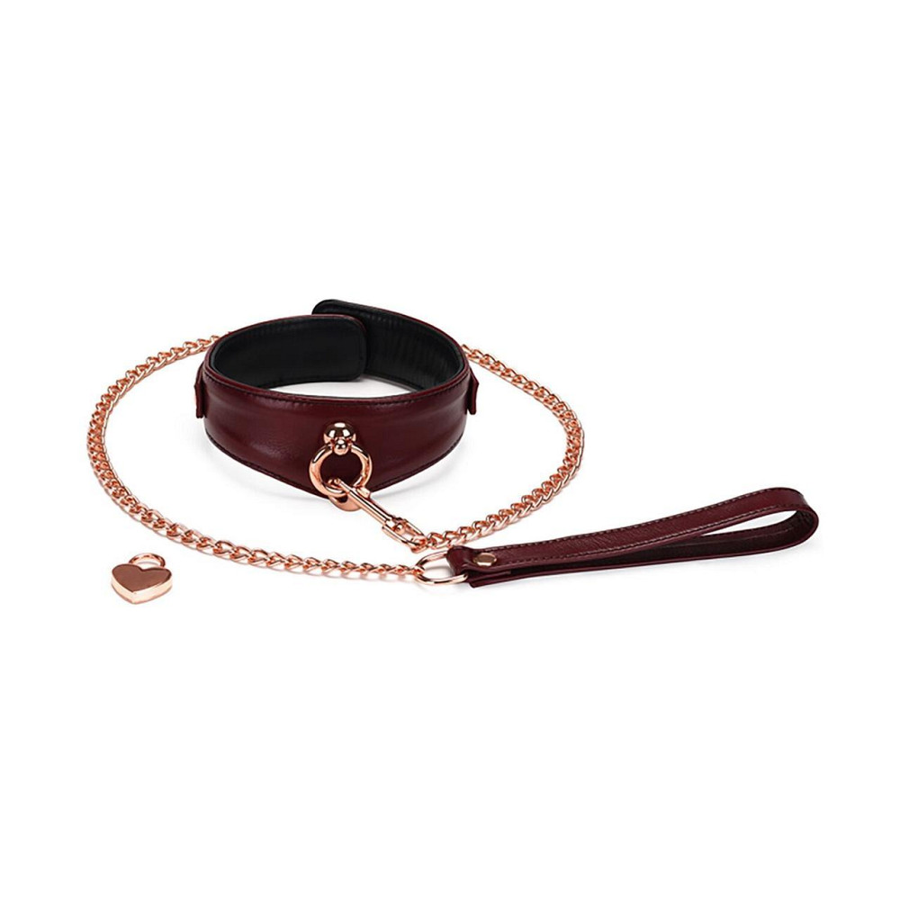 Шкіряний нашийник з повідцем Liebe Seele Wine Red Curved Collar, замок-сердечко Sex Aura Київ - фото 1