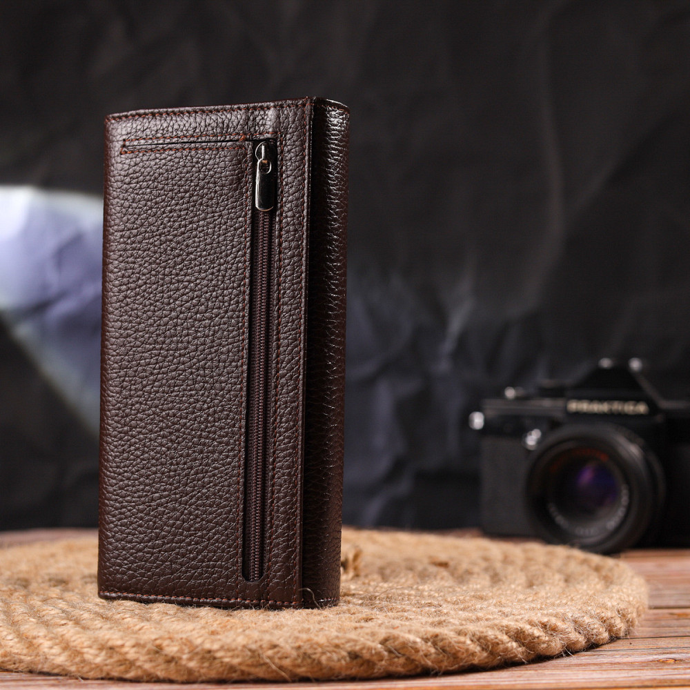 Женский удобный кошелек из натуральной зернистой кожи CANPELLINI 21654 Коричневый Киев - изображение 2