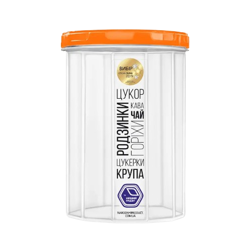 Ємність для сипучих продуктів 0,65л прозорий/помаранч Народний продукт Житомир - фото 1