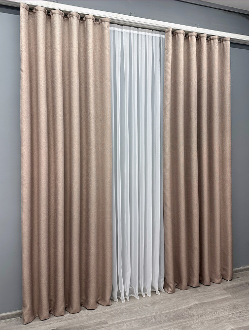 Комплект готових штор VR-Textil Льон-блекаут Льон Мішковина № 1069ш Пудровий 150х270см 2 шт (30-878) Київ - фото 4