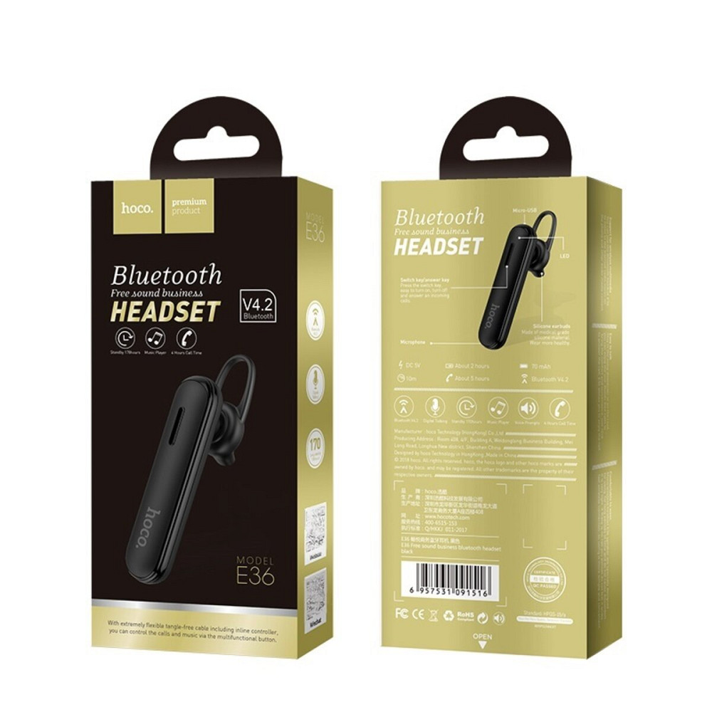 Bluetooth гарнітура HOCO E36 Free sound business wireless headset Black Київ - фото 4