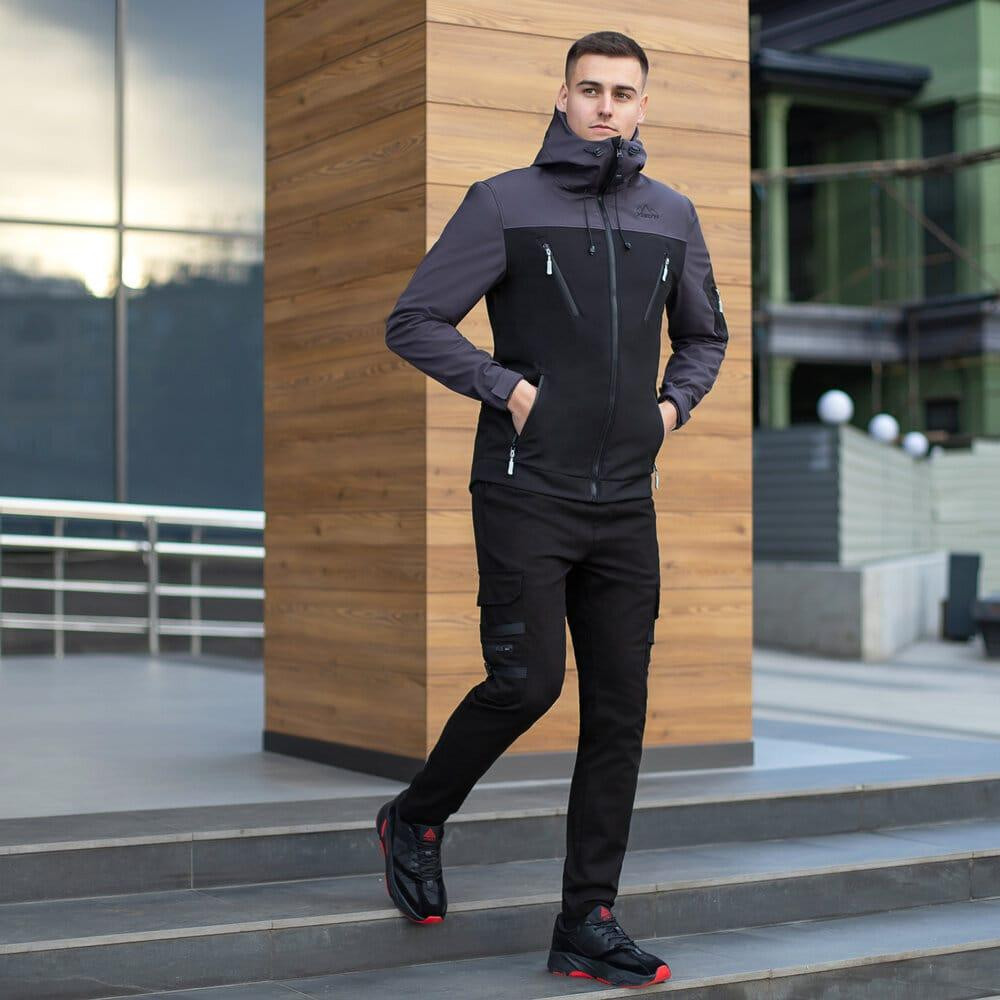 Куртка чоловіча демісезонна з капюшоном чорно-сіра Pobedov Korol' Lev Київ - фото 6