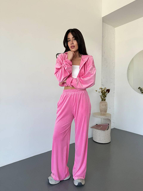 Женский велюровый костюм двойка: худи на молнии и штаны. Розовый, 46/48 Одесса - изображение 8