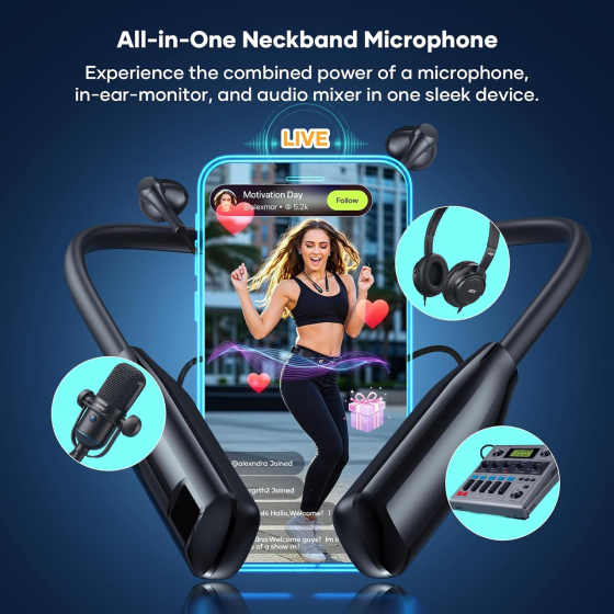 Беспроводной микрофон VidalKraft MIC10, ENC, аудиомикшер, In-Ear Monitor, USB-C/Lightning, Bluetooth, для стримов Киев