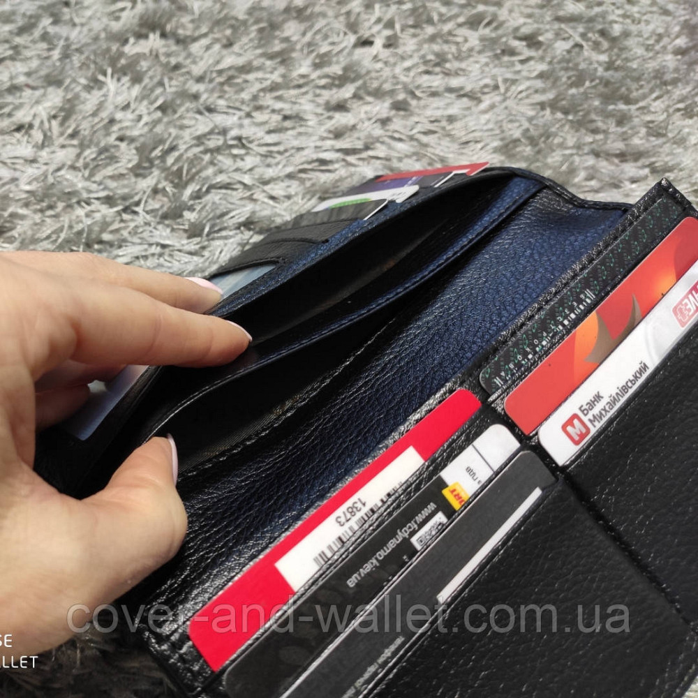 Стильний чоловічий гаманець купюрник без застібки чорного кольору Київ - фото 6