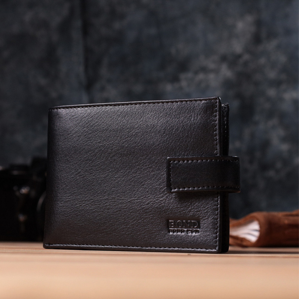 Місткий чоловічий гаманець з натуральної шкіри BOND 22861 Чорний Київ - фото 3