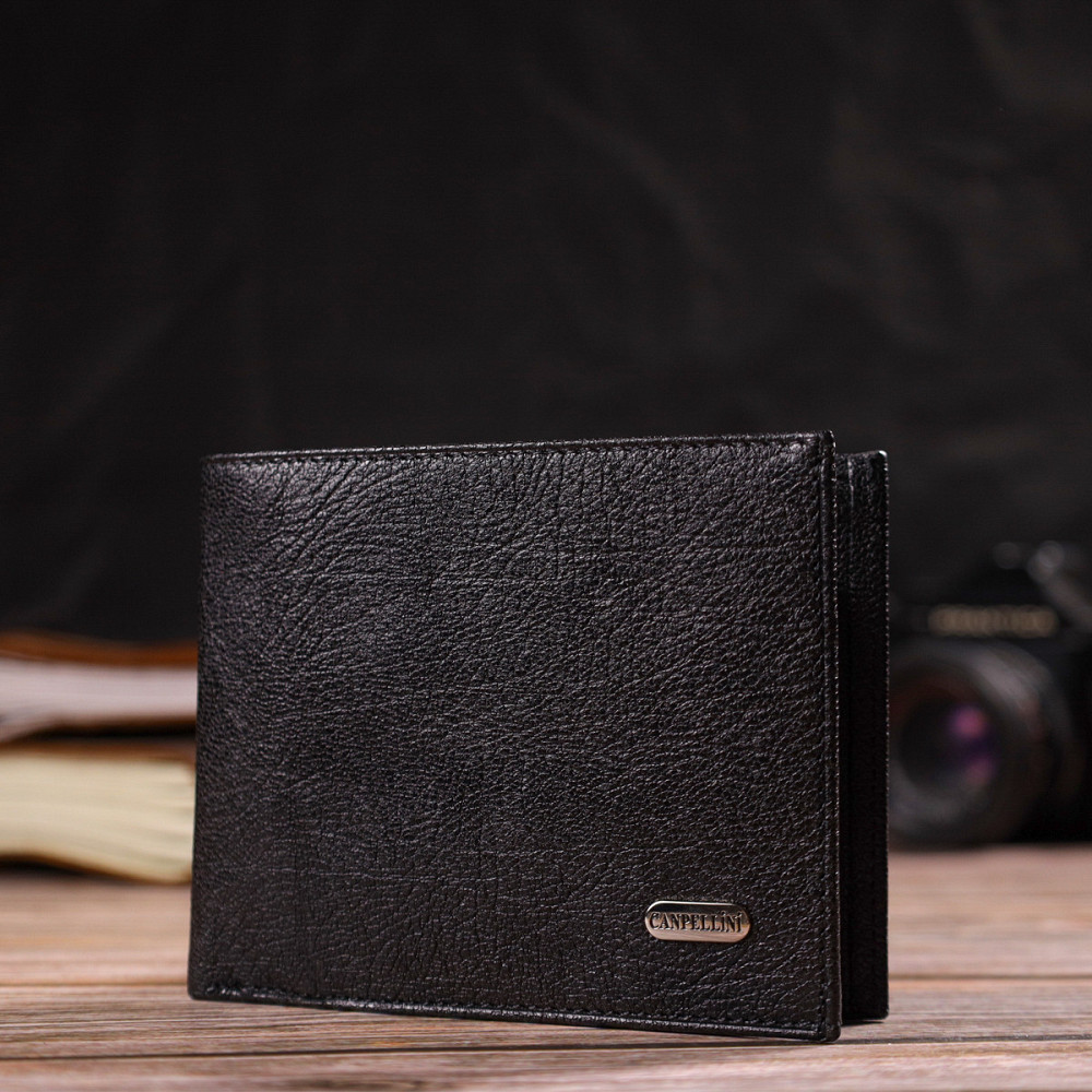 Бумажник для мужчин без застежки из натуральной кожи CANPELLINI 21764 Черный Киев - изображение 8