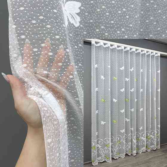 Тюль VR-Textil 1901т Жакард Білий з зеленим 300х270 см (42-0842) Київ