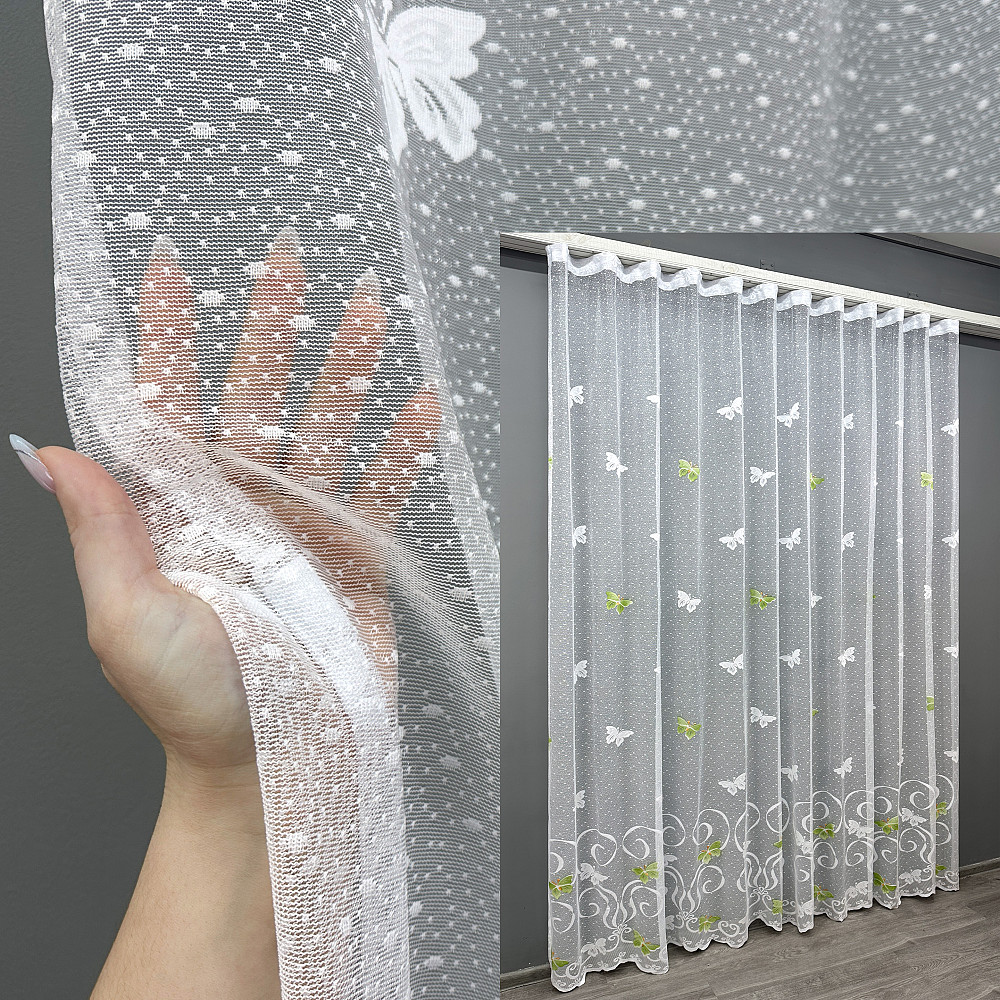 Тюль VR-Textil 1901т Жакард Білий з зеленим 300х270 см (42-0842) Київ - фото 1