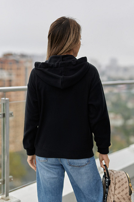 Тепла кофта худі оверсайз жіноча "Glen" | Батал Чорний, 50-52 Київ - фото 3