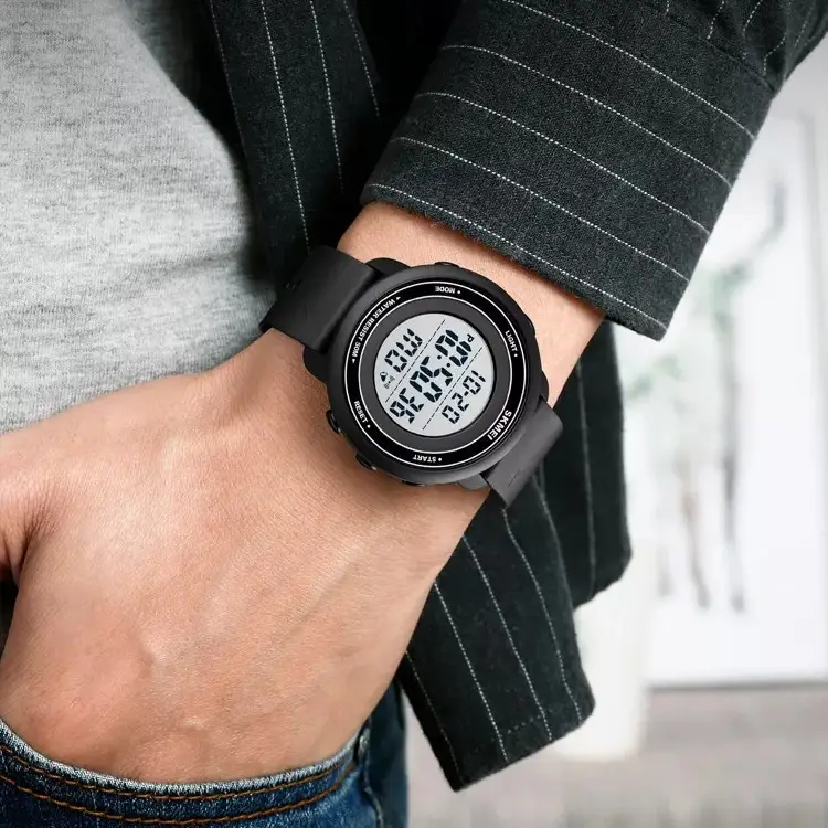 Спортивний чоловічий годинник Skmei 1736 (Чорний з білим циферблатом) Київ - фото 5