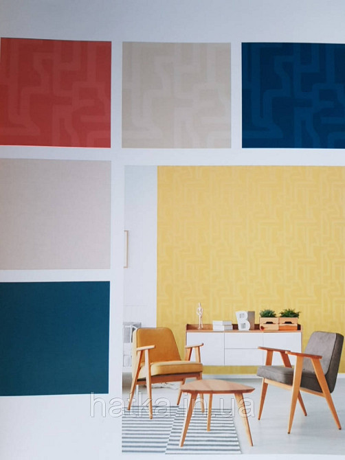 Шпалери вінілові Lutece Bensimon геометрія абстракція смуги фігури молочні на світло-бежевому Київ - фото 1