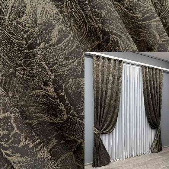 Комплект готовых штор VR-Textil Жаккард Fantasy № 1632ш Венге с бежевым 150х290 см 2 шт (33-0536) Киев