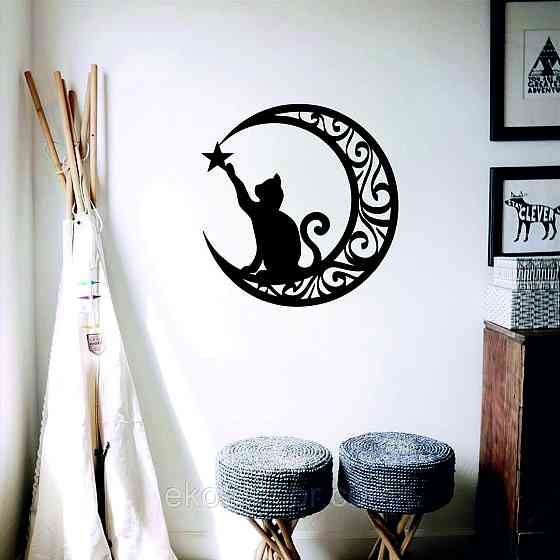 Декоративное настенное 3D Панно «Кот» Декор на стену с объемом 70*67 см, Черный Киев