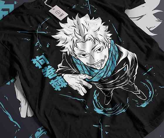 Футболка для хлопчика з аніме принтом Магічна битва оверсайз (зріст від 165 до 180) Чорний AnimeJ0886m Дніпро