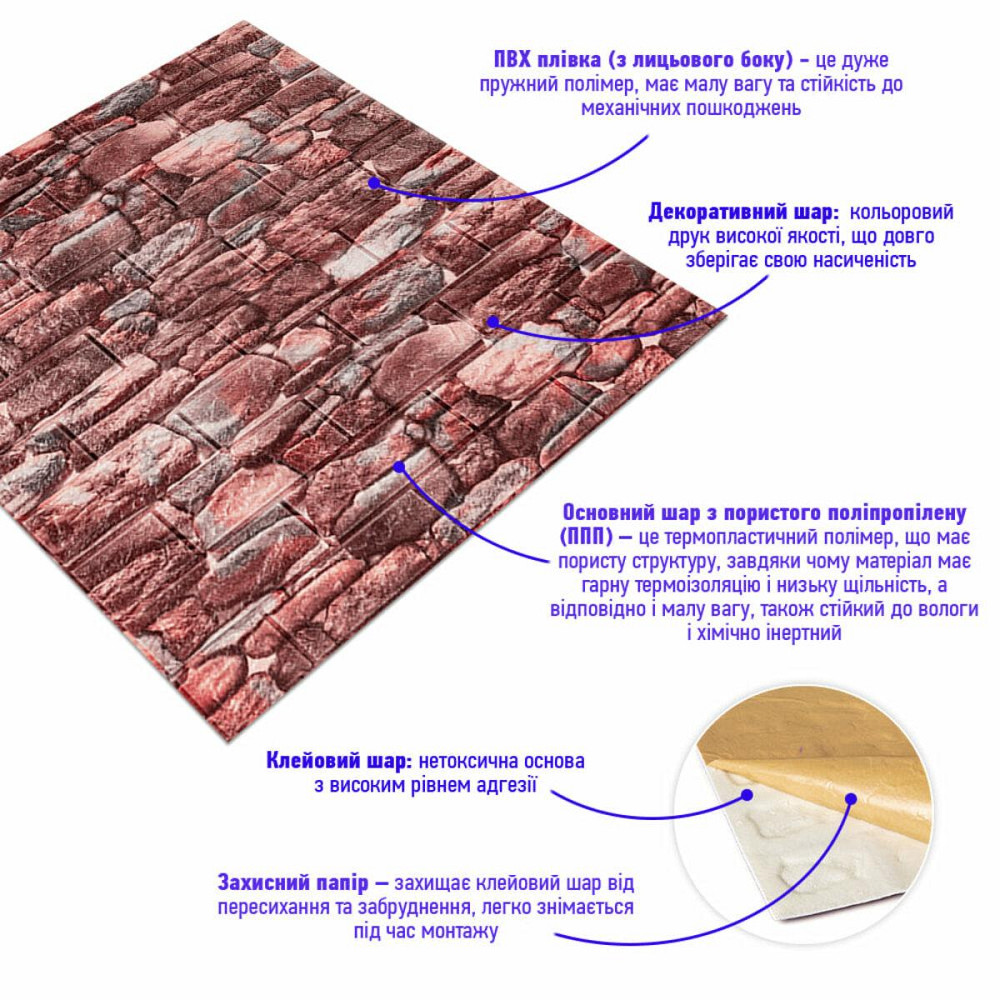 Самоклеящаяся декоративная 3D панель 700х770х5мм Матовый камень (060M) SW-00000635 Днепр - изображение 2