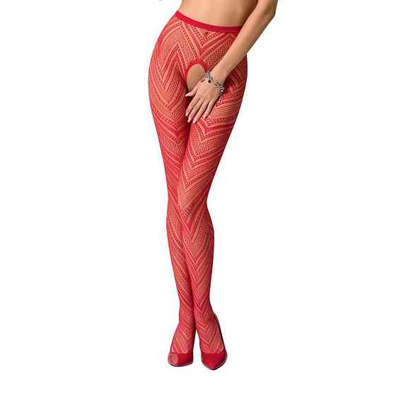 Эротические колготки-бодистокинг Passion S010 red, с доступом, геометрический рисунок Sex Aura Киев